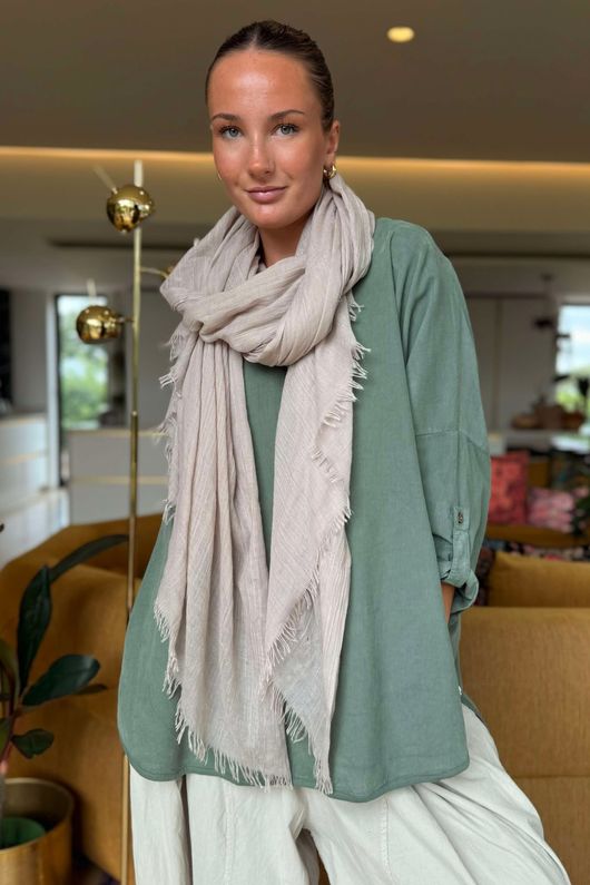 Made in Italy Cooper Needlecord Scoop Dip Back Top Soft Khaki